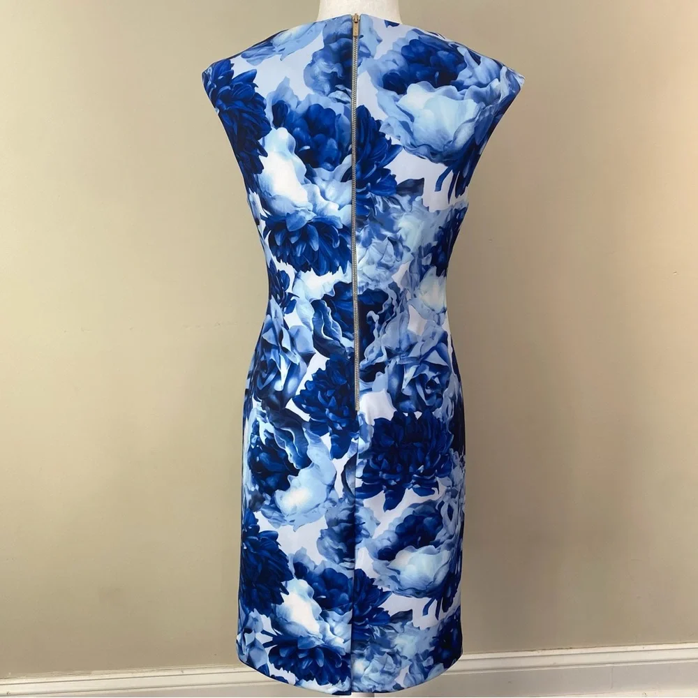 T. Tahari Sleeveless Blue & White Floral Zippered Back NWT Size 4 - Picture 5 of 16